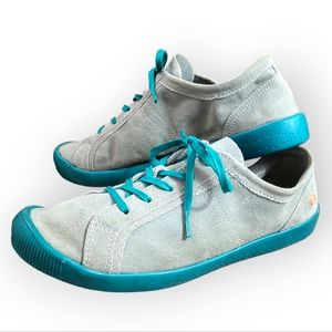 Softinos by Fly London Soft Leather Sneakers with Teal Soles Size 10